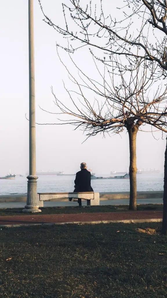 man, sitting, bench